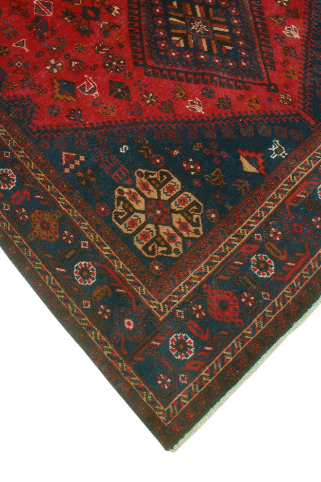 Fine Vintage Distressed Malaya Red/Navy Rug, 6'9 x 10'3