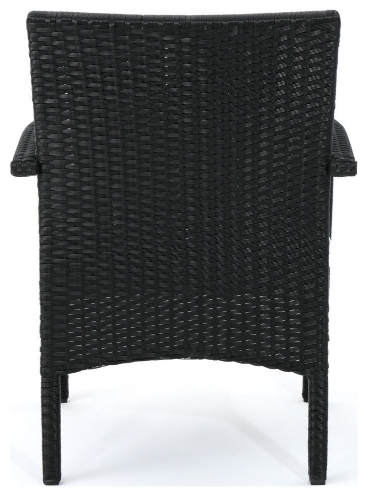 GDF Studio 4-Piece Clayton Outdoor Black Wicker Chat Set With White Cushion