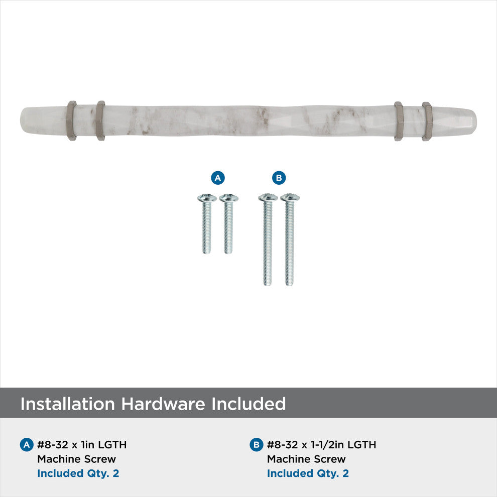 Carrione Cabinet Pull, Marble White/Satin Nickel, 6-5/16" Center-to-Center