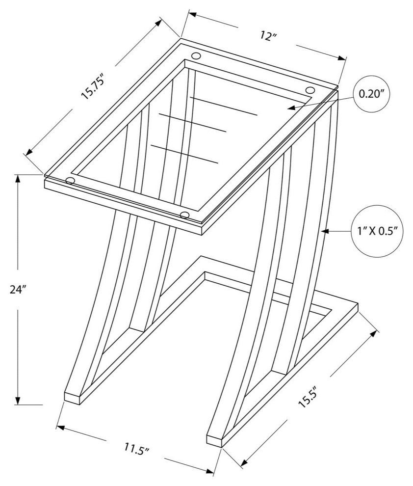Accent Table C-Shaped End Side Snack Metal Tempered Glass Grey Clear