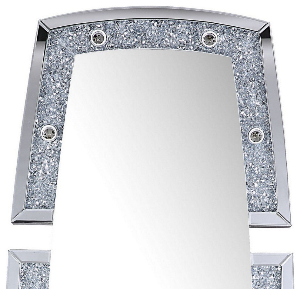 Benzara BM225719 Split Edged Accent Floor Mirror With Faux Diamond Inlay, Silver
