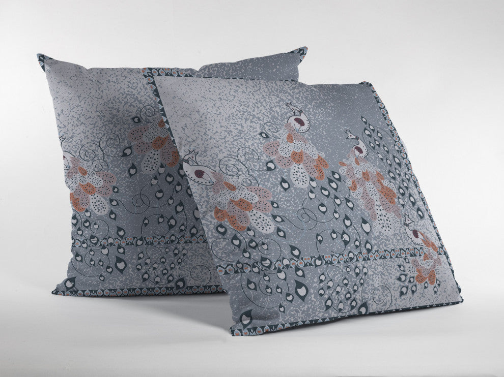 18" Gray Orange Boho Bird Suede Throw Pillow