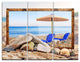 "Framed Beach With Chairs, Umbrella" Metal Wall Art, 3 Panels, 36"x28"