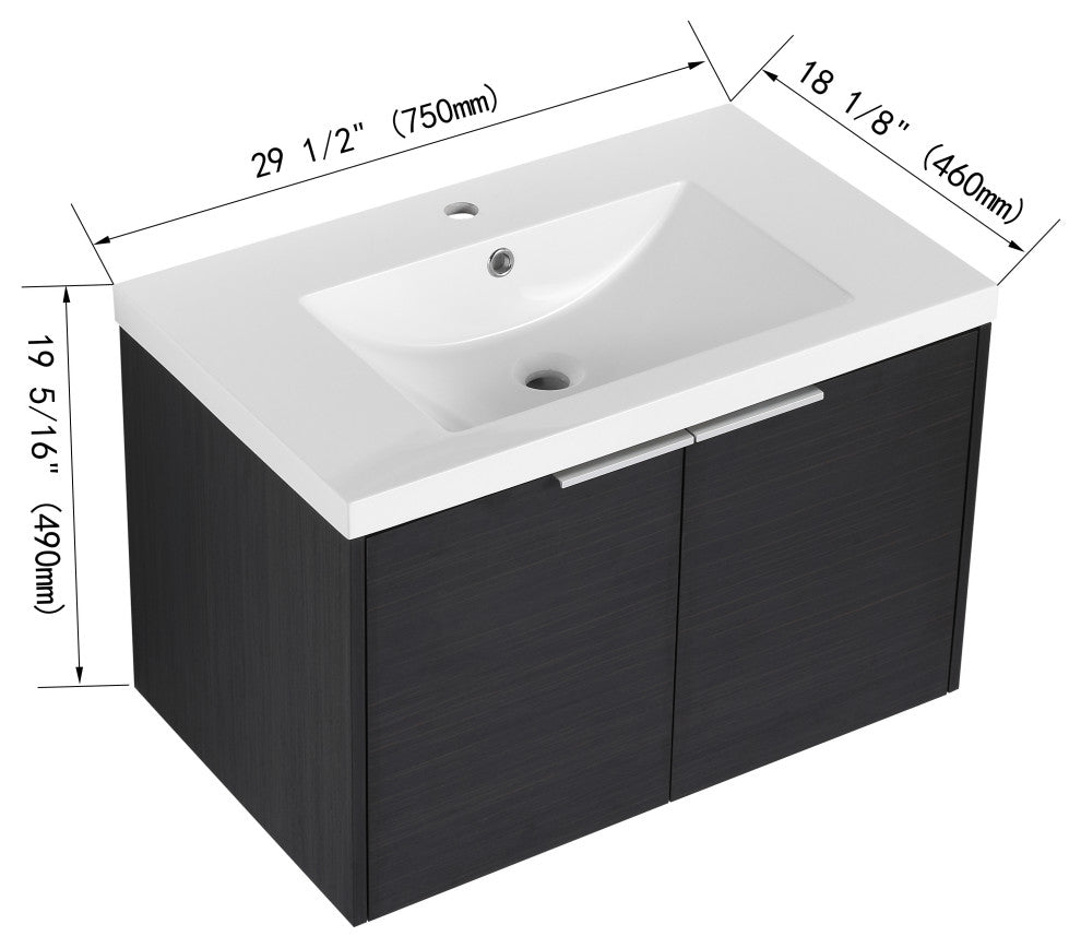 BNK Bathroom Vanity with Resin Sink, Modern Design with Soft Close Doors, Black Chestnut, 30"