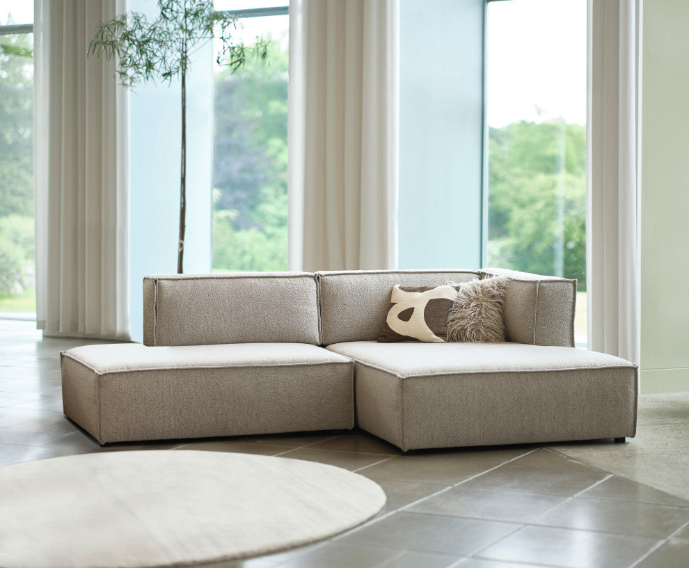 Deep Seat Modular Small Chaise Sectional, 2 Piece, Taupe Boucle, Right