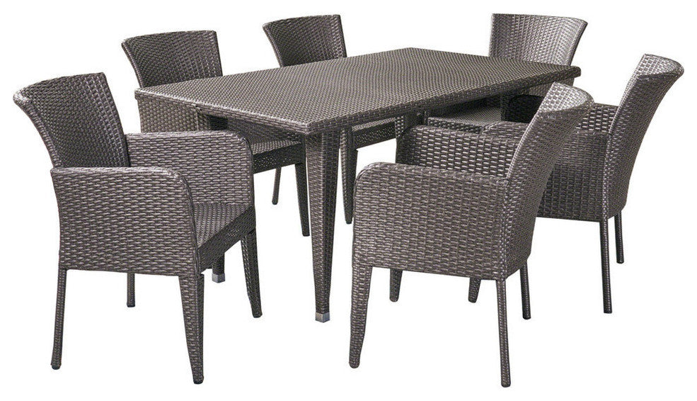 GDF Studio 7-Piece Hans Outdoor Wicker Dining Set, Gray