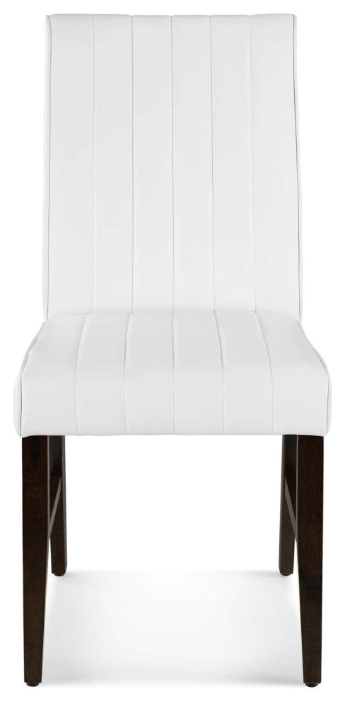 Tufted Side Dining Chair, Set of 2, Faux Leather, Wood, White, Modern, Bistro