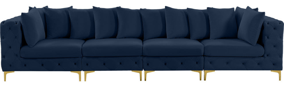 Tremblay Velvet Upholstered 4-Piece Modular Sofa, Navy