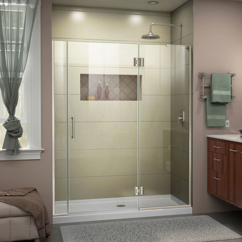 Unidoor-x 57.5-58" Door, Brushed Nickel, Right-wall Bracket