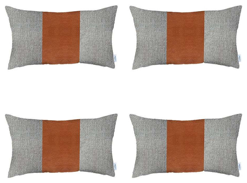 Set of 4 White Faux Leather Lumbar Pillow Covers