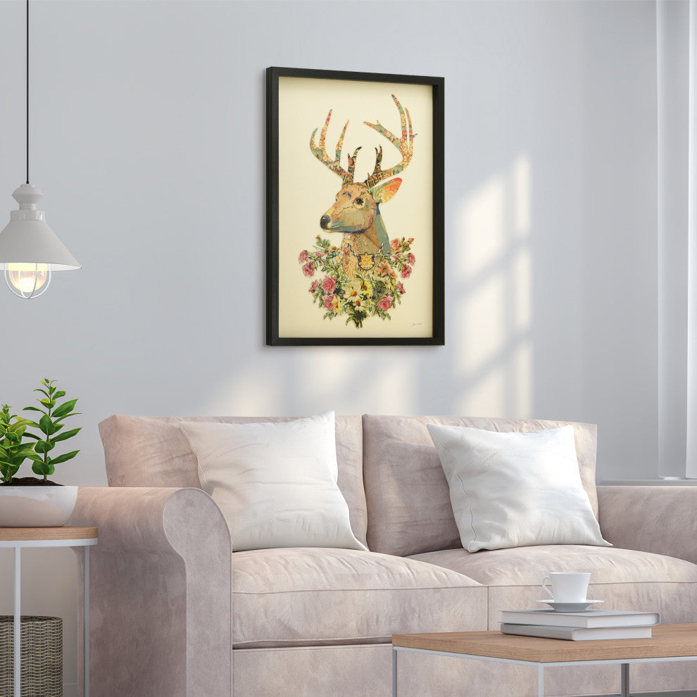 Mrs. Deer Dimensional Handmade Collage Wall Art Framed Under Glass