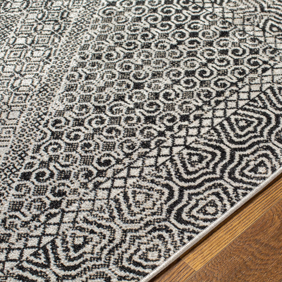 Hauteloom Consuelo Washable Area Rug, Black/Gray/Light Gray, 7'10"x10'