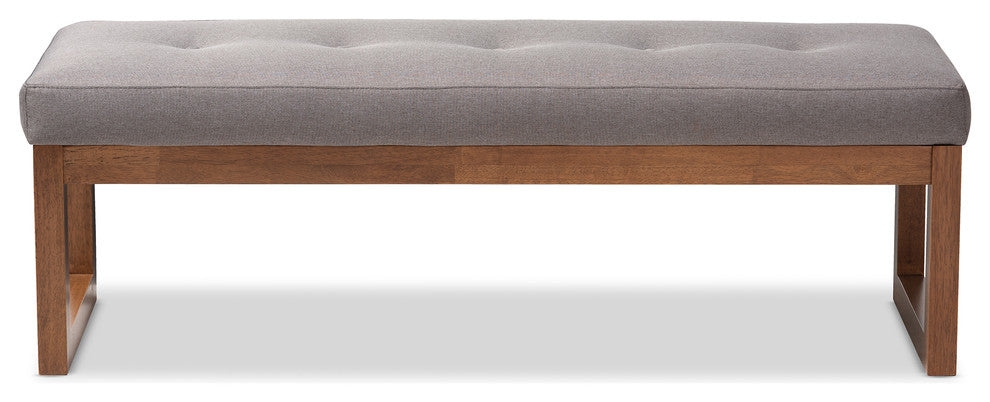 Caramay Fabric Walnut Brown Wood Bench, Gray