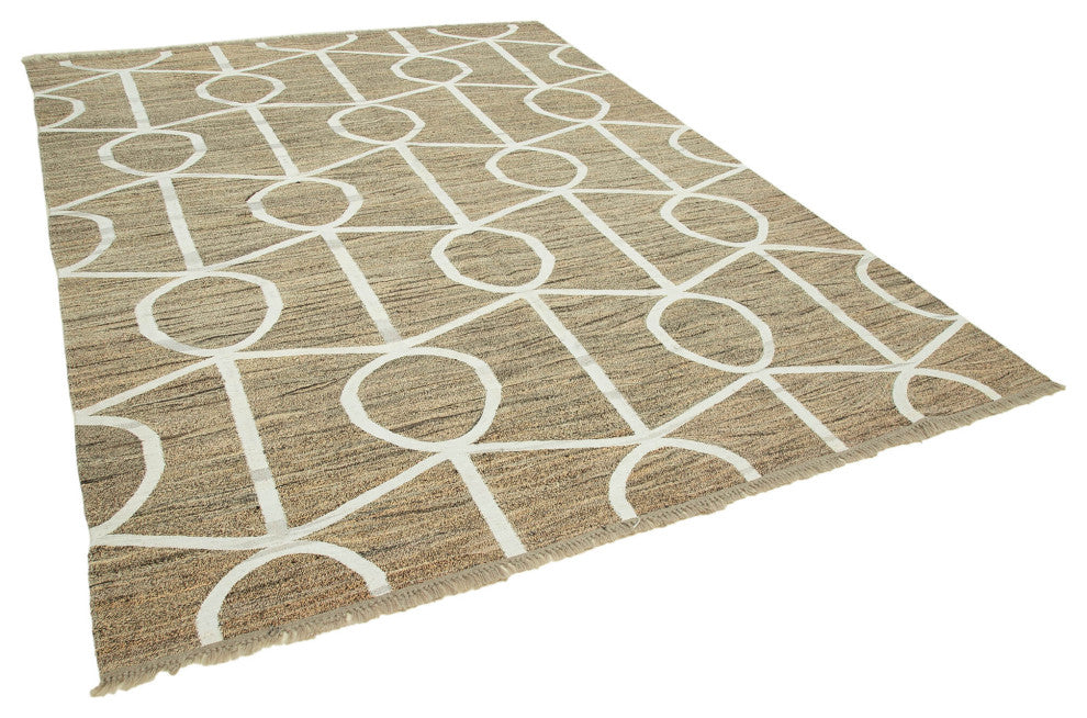 Rug N Carpet - Handmade Turkish 8' 1'' x 10' 6'' Modern Design Wool Kilim Rug