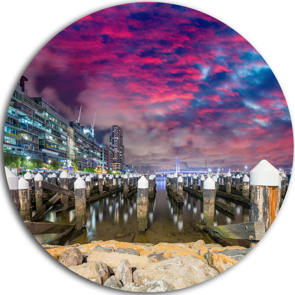 Pier At Melbourne Harbor, Seascape Photo Disc Metal Artwork, 11"
