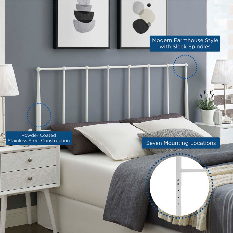 Kiana Full Metal Stainless Steel Headboard White