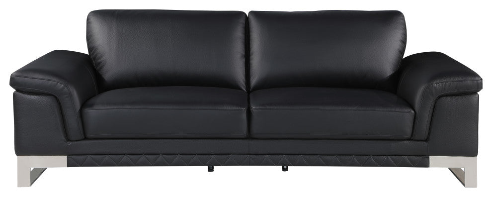 Naples Contemporary Genuine Italian Leather Sofa Black
