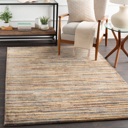 Surya Quartz QTZ-5034 6'x9' Rug, Teal/Mustard/Wheat/Dark Brown/Charcoal