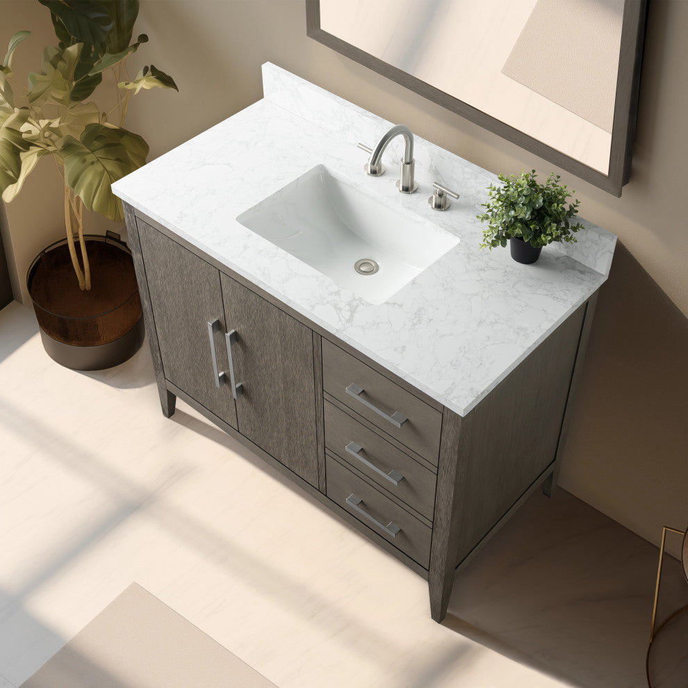 Vanity Art Bathroom Vanity With Sink, Driftwood Gray, 42", Single Sink, Brushed Nickel