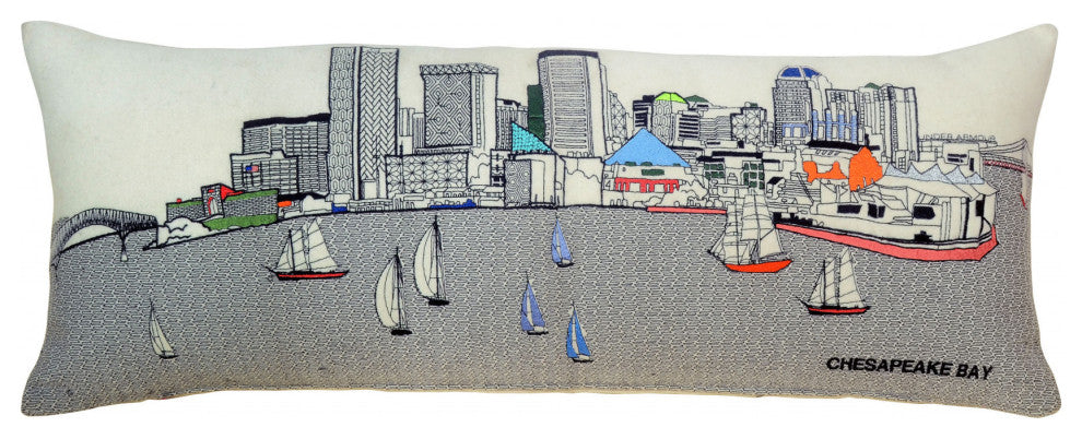 35" White Baltimore Daylight Skyline Lumbar Decorative Pillow