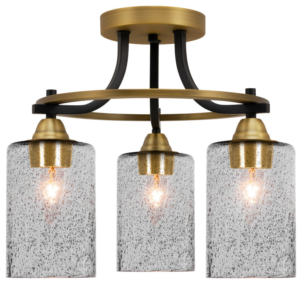 Paramount 3-Light Semi-Flush Light, Matte Black & Brass, 4" Smoke Bubble Glass