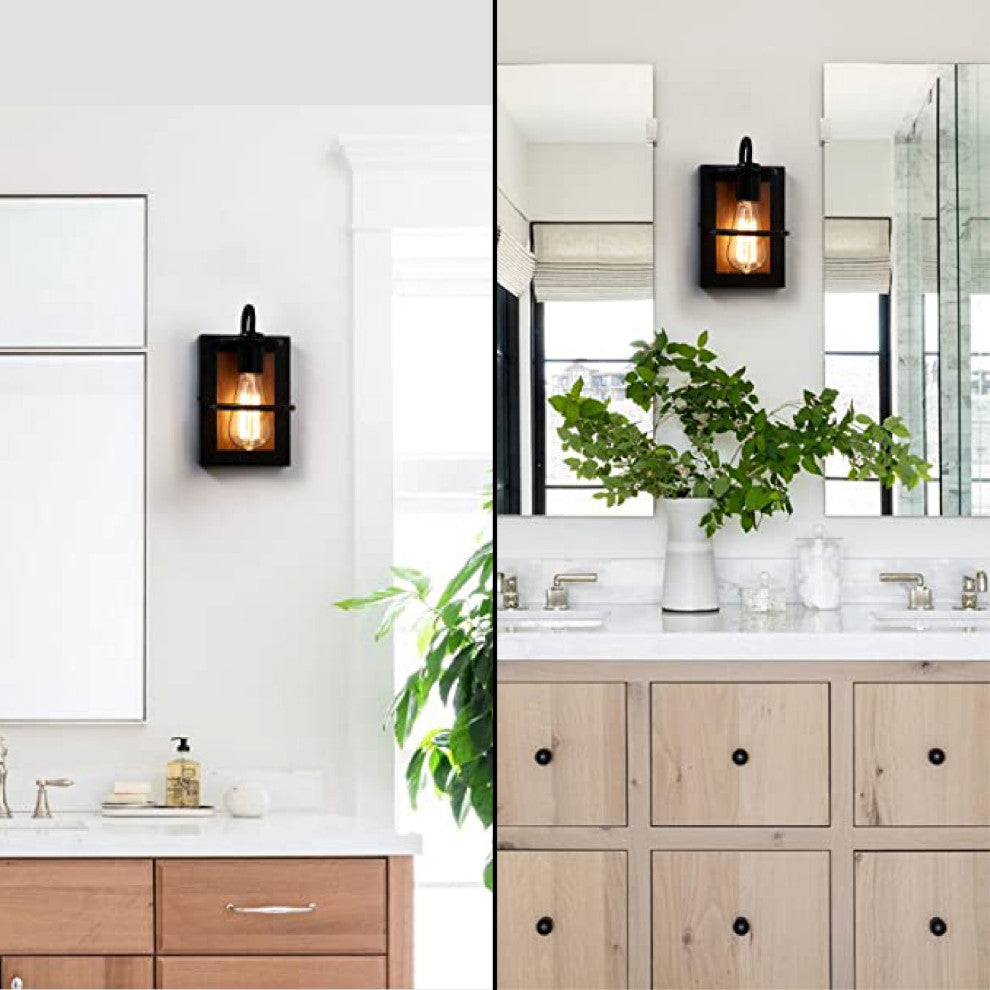 1 Light wall sconce Black Faux Wood light fixtures indoor Metal sconce light