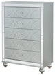 Glam 5 Drawer Chest with Mirror Accent, Silver