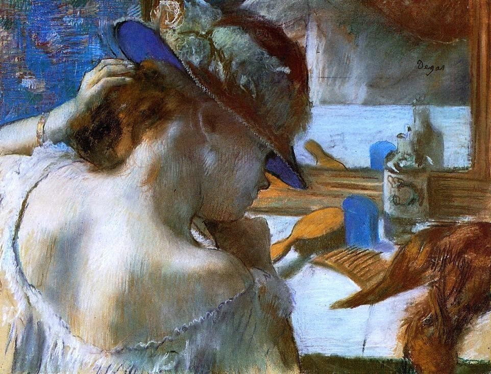 Edgar Degas A Mirror, 21"x28" Gallery Wrapped Canvas Print