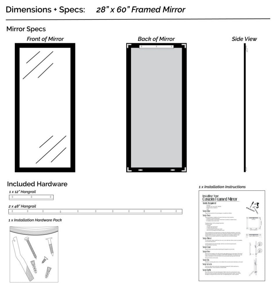 Oxfordshire Framed Wall Mirror, Pewter, 28" X 60"