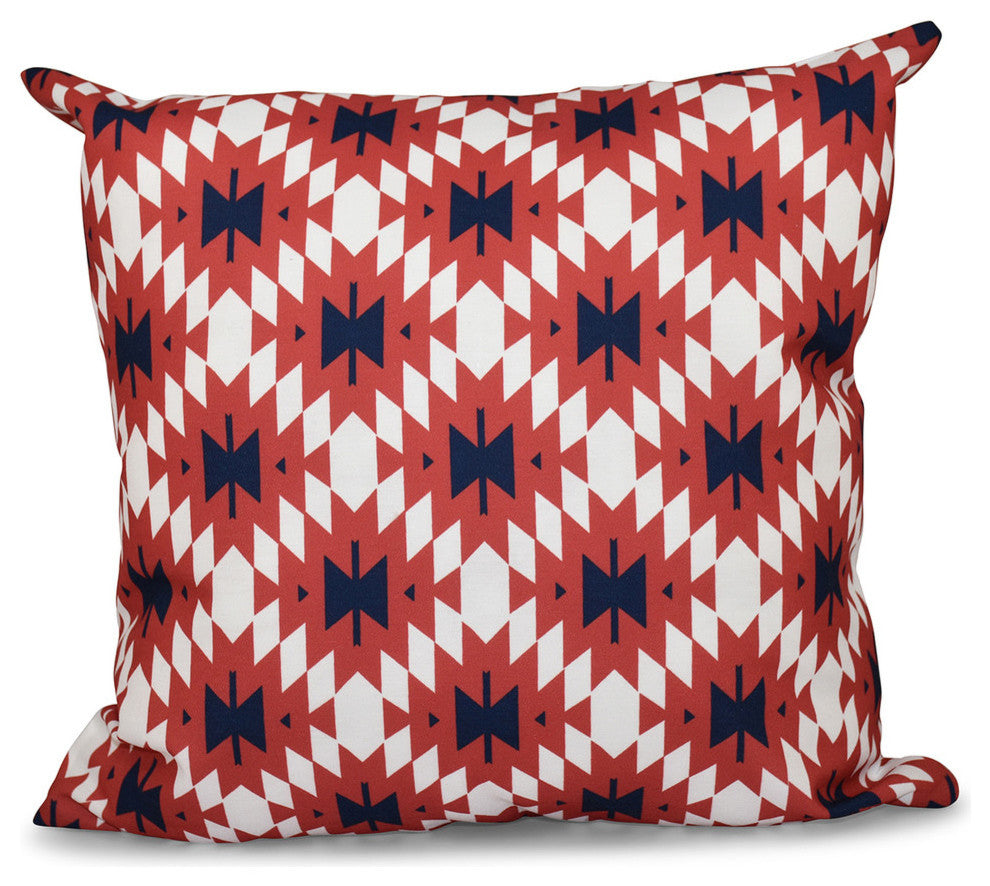 Jodhpur Kilim 2, Geometric Print Pillow, Coral, 16"x16"