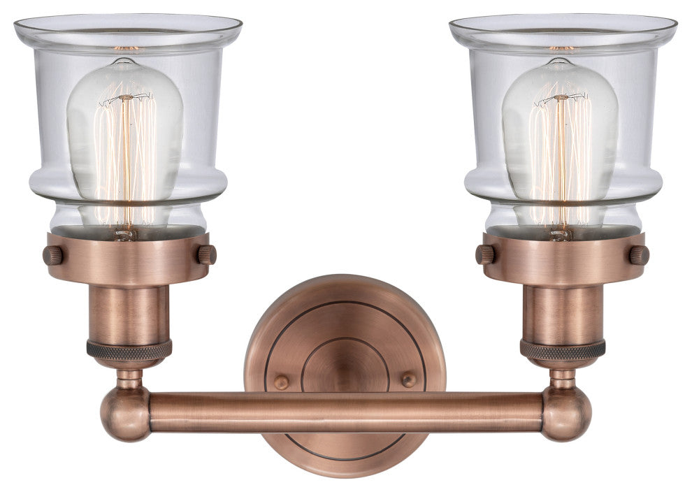 Canton 2-Light 14" Bath Vanity Light, Antique Copper Finish, Clear Shade
