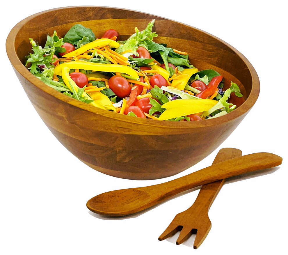 3-Piece Large Angle Wood Salad Bowl Set