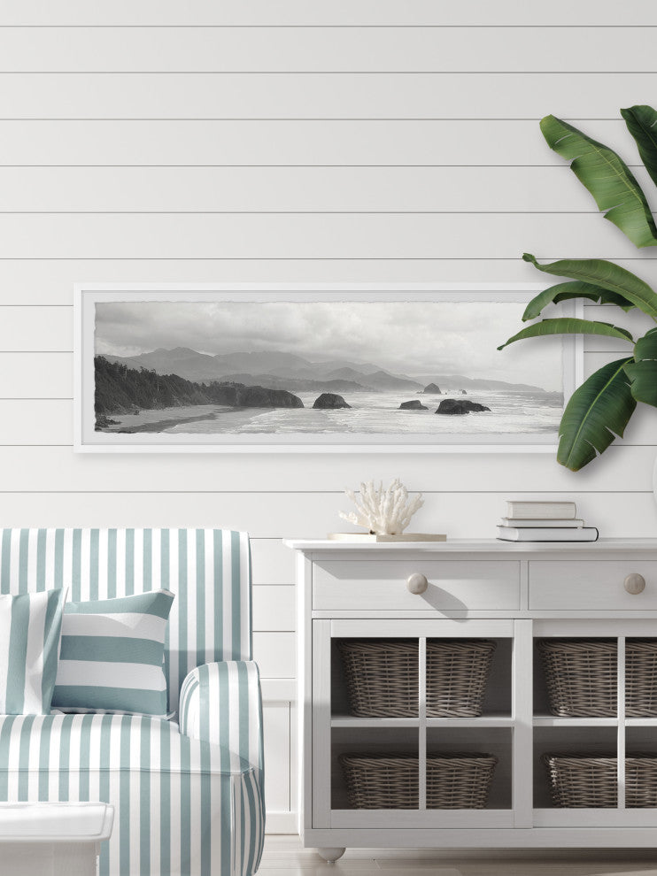 "Cloudy Beach" Framed Painting Print, 30x10
