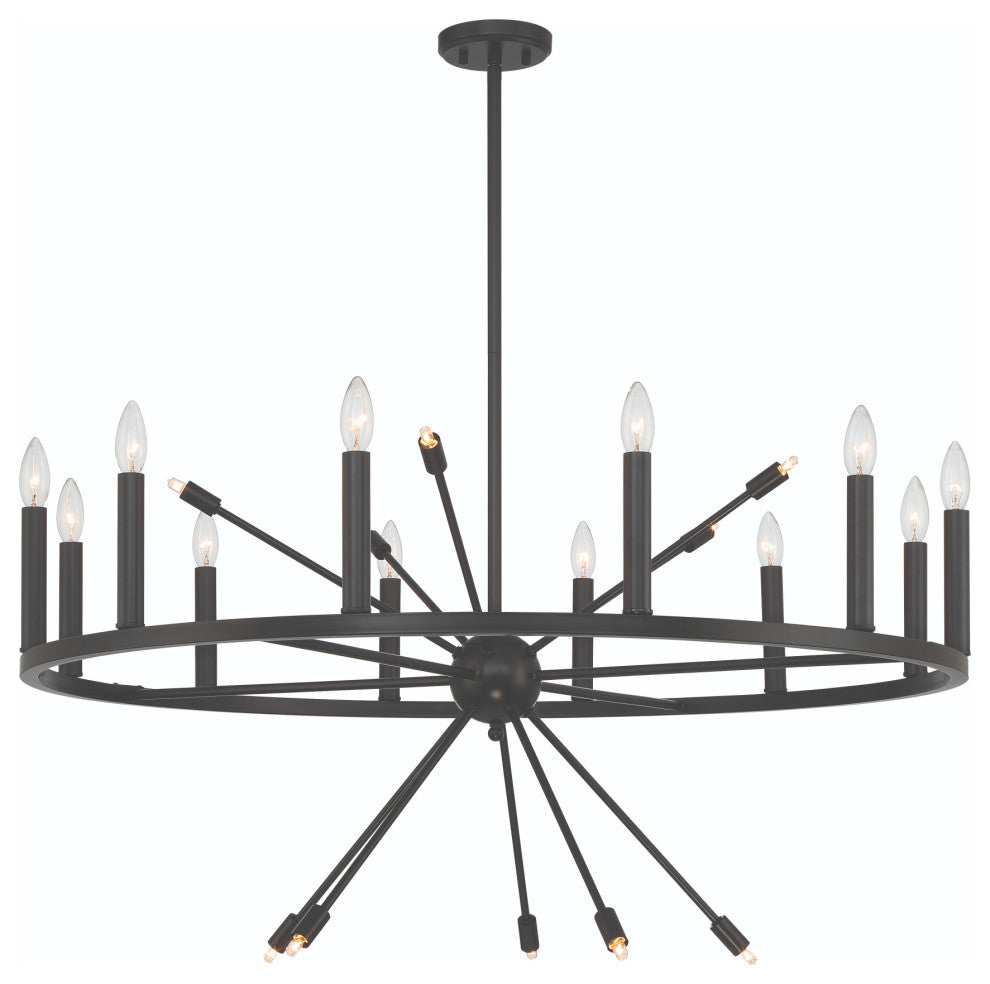 22-Light Candle Style Wagon Wheel Chandelier, Classic Black