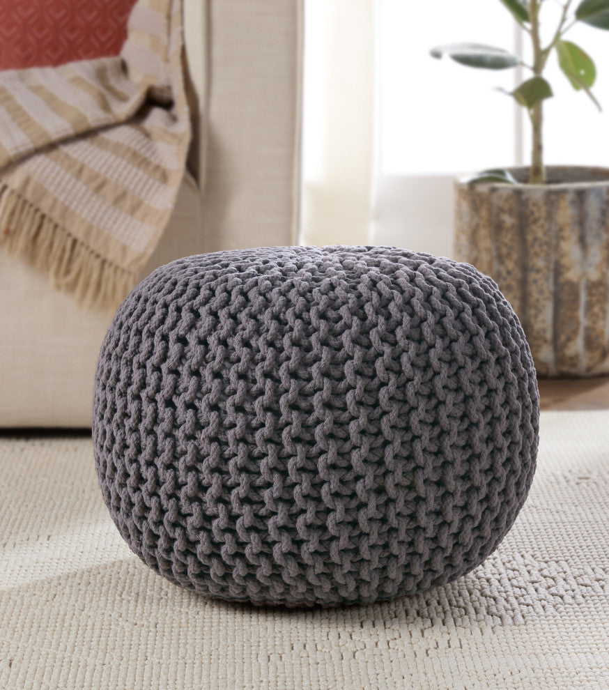 Jaipur Living Visby Textured Round Pouf, Steel Gray