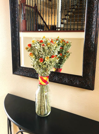 Safflower Avena Bouquet, Plaid Ribbon