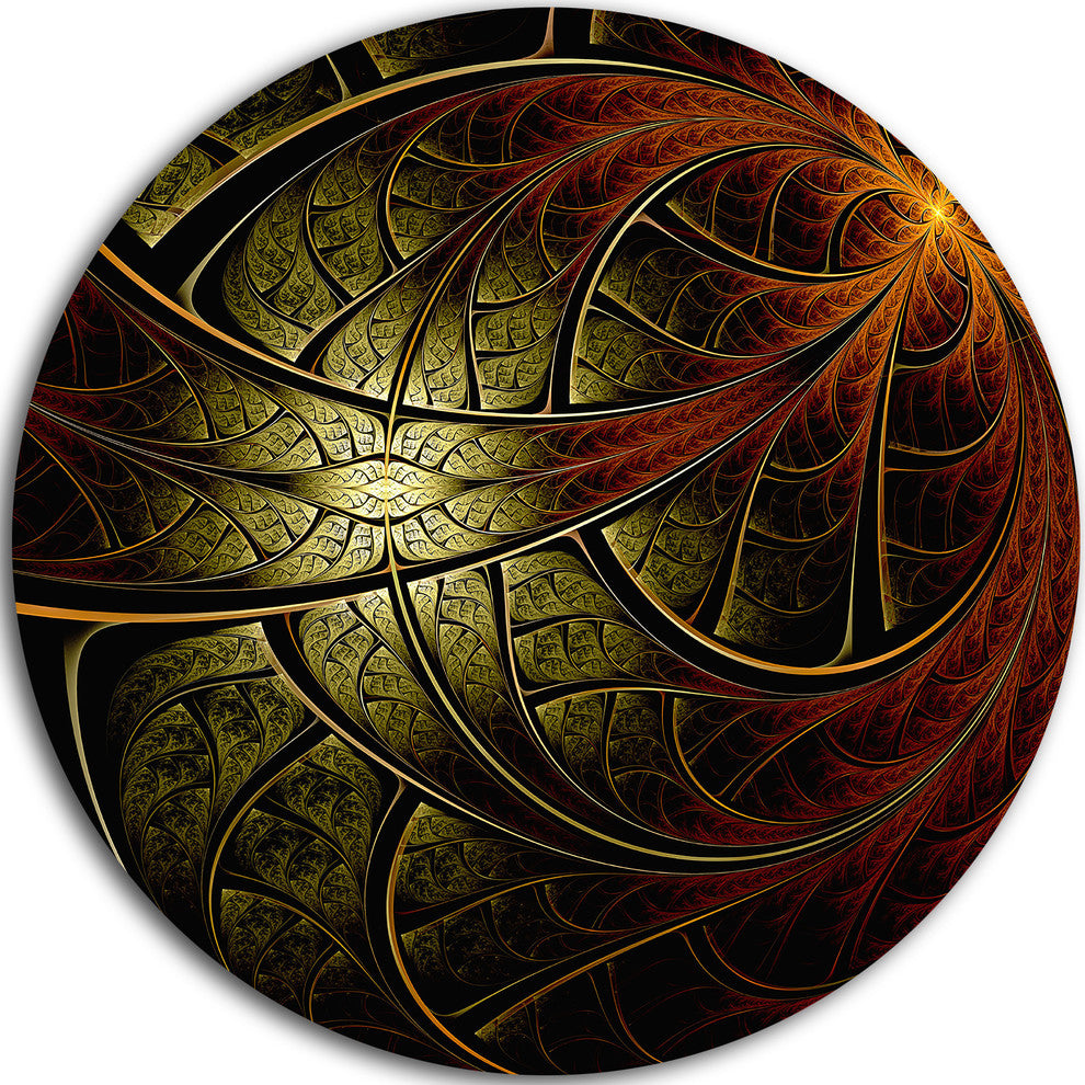 Red Yellow Metallic Fabric Flower, Digital Art Round Wall Art, 11"