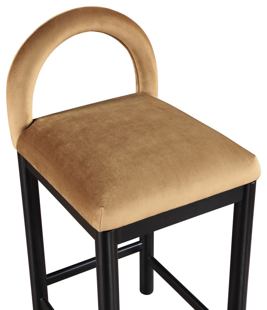 Conrad Upholstered Bar and Counter Stool, Saddle, Velvet, Black