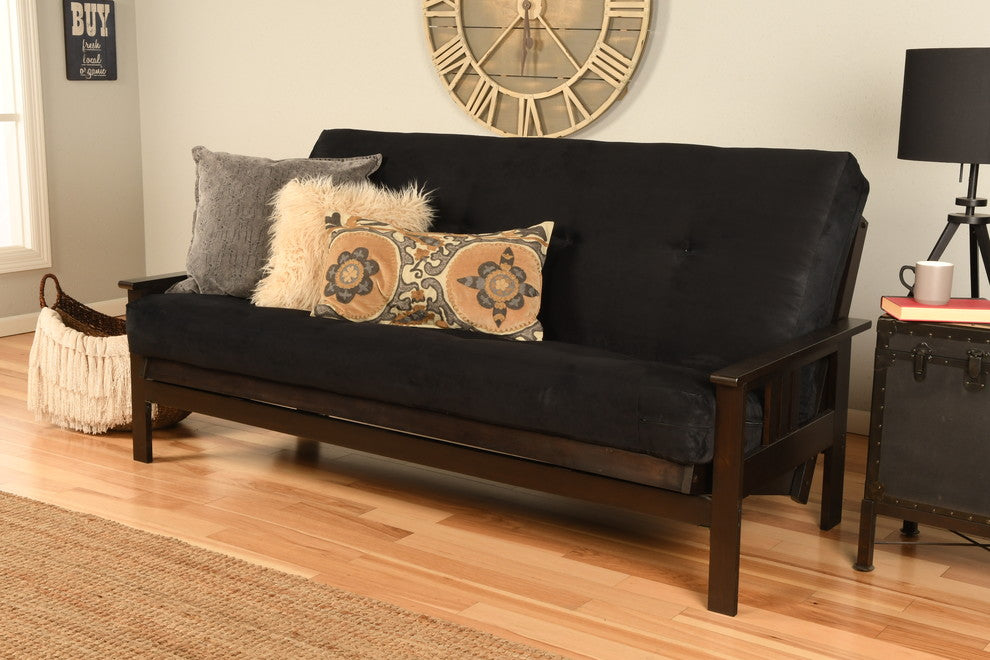 Caleb Frame Futon With Espresso Finish, Suede Black
