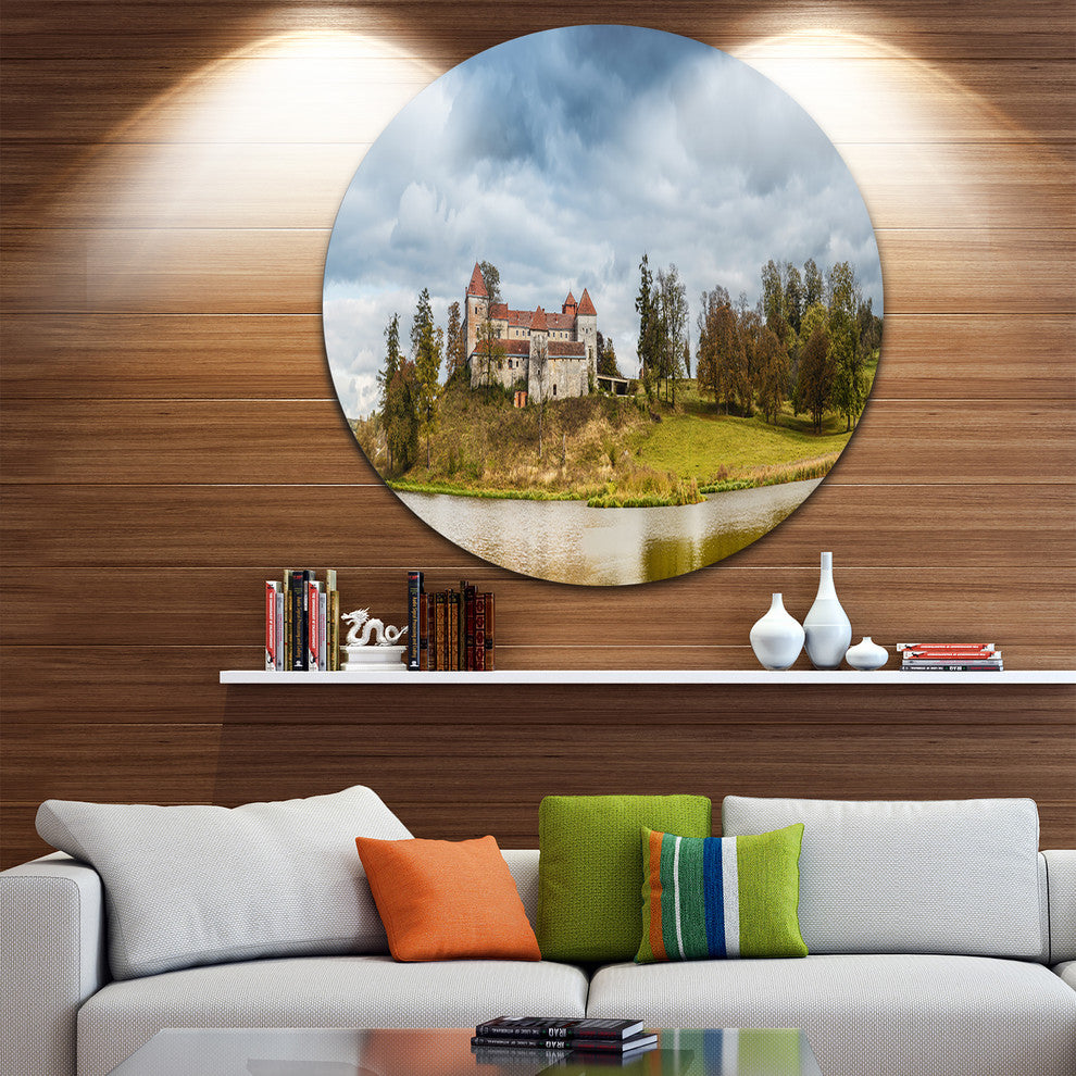 Castle By The Lake, Photography Landscape Round Metal Wall Art, 38"