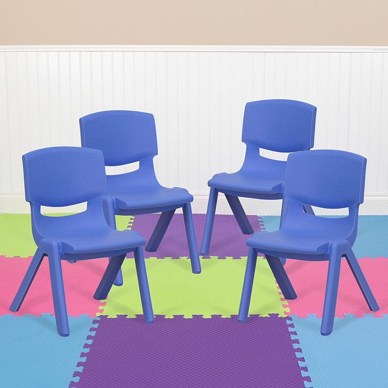 4 Pack Plastic Stackable School Chairs with 10.5" Seat Height, Blue