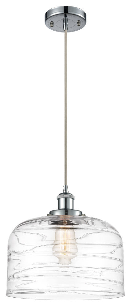 X-Large Bell 1 Light Mini Pendant, Polished Chrome/Clear Deco Swirl