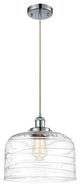 X-Large Bell 1 Light Mini Pendant, Polished Chrome/Clear Deco Swirl