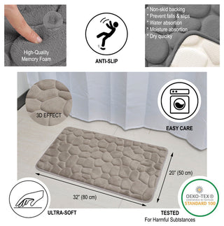 Bath Rug Memory Foam Mat 3D Pebble 32"x20", Taupe, Bath Mat