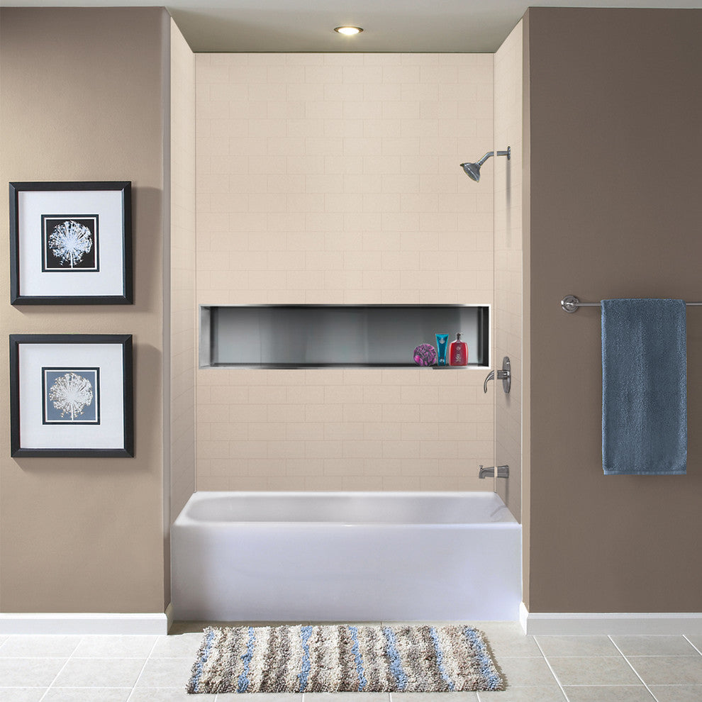 Transolid SaraMar 36in X 60in X 60in Glue to Wall 3-Piece Tub Wall Kit, Cashew