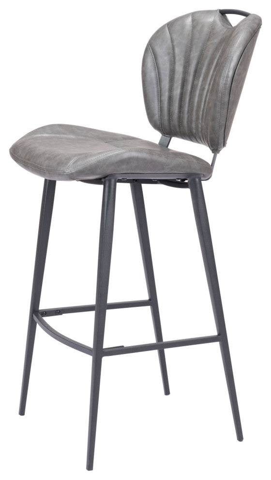 Bar Stool Chair Barstool, Faux Vinyl Leather, Steel, Vintage Gray, Black