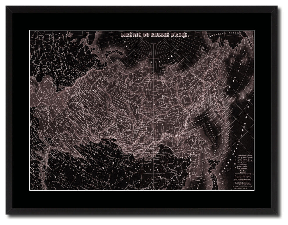 Russia Siberia Vintage Vivid Sepia Map Canvas, 28"x37"