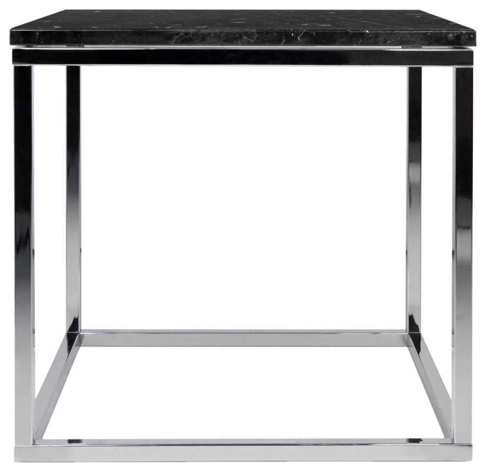 Modern Square Marble & Metal Side Table, White Marble/Chrome Legs