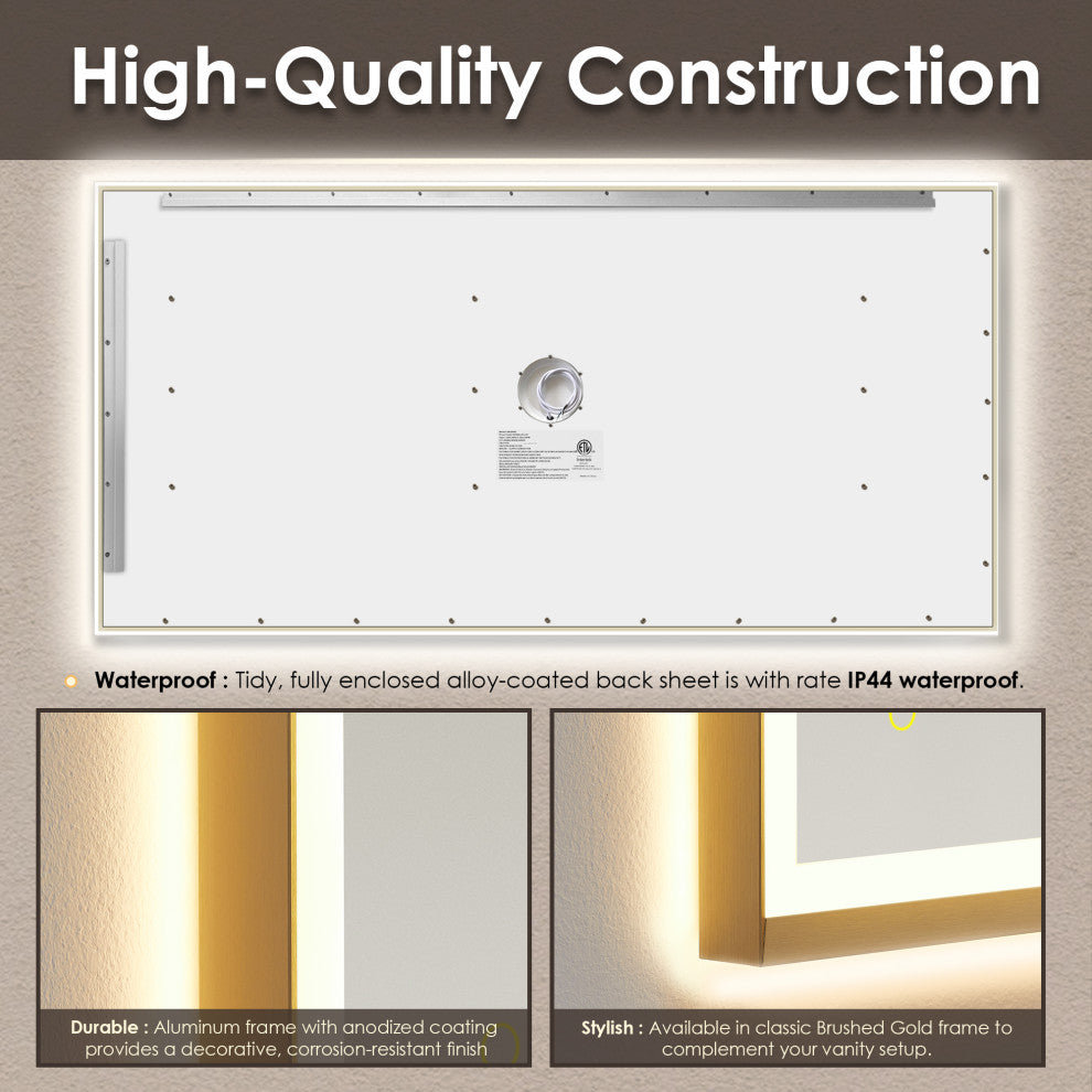 Apollo Anti-Fog Dimmable Vanity, LED Lighted Wall Mirror, Brushed Gold, 84"
