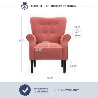 High Wingback Linen Armchair, Brick